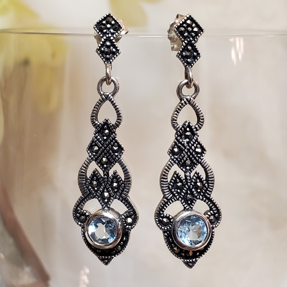 925 Silver and Marcasite Dangle Earrings